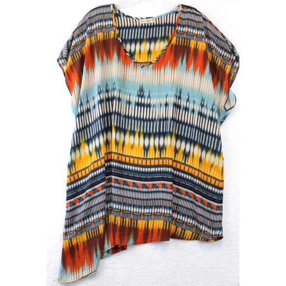 Live And Let Live Tunic High Low Women 2X Multicolor Short Sleeve Boho Causal - Picture 7 of 9